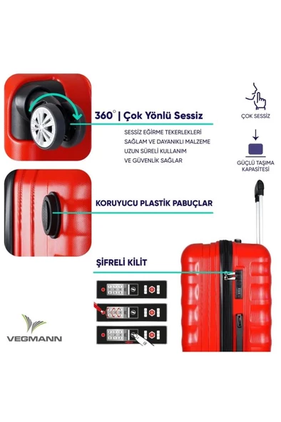 Delphin Kırmızı 3 Lü Valiz Seti - 3