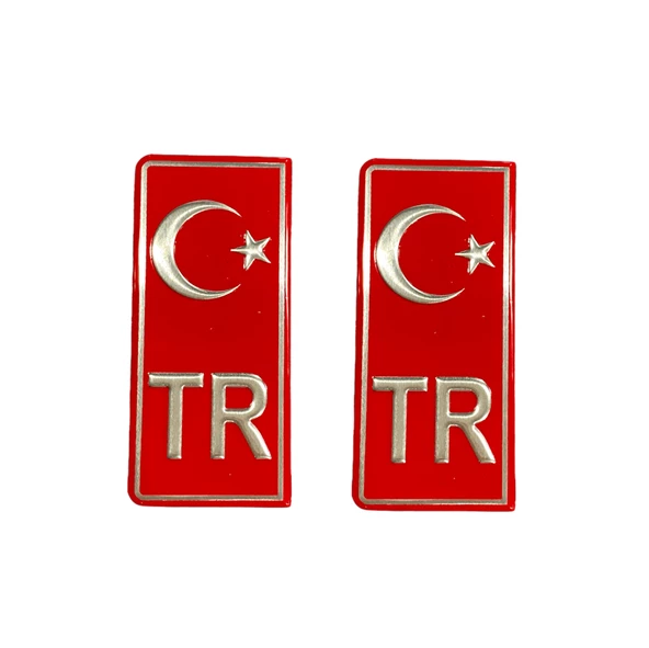 TR Ayyıldız Kırmızı Plaka Etiketi Sticker- Varak Baskılı Kabartmalı Parlak Malzeme