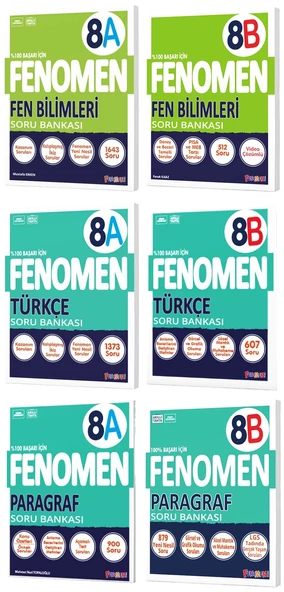 Fenomen Okul 2025 8. Sınıf Fen Bilimleri + Türkçe + Paragraf A + B Serisi Soru Bankası Seti 6 Kitap