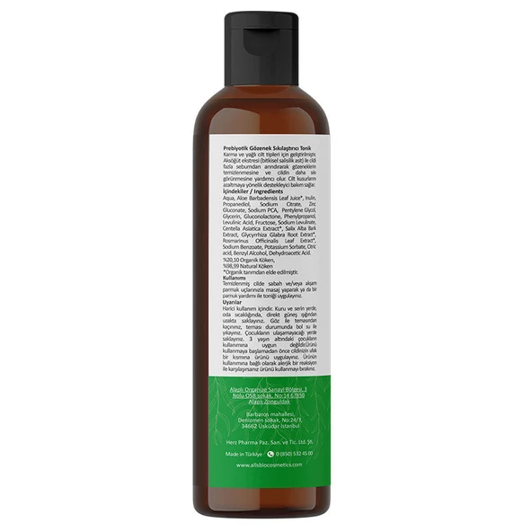 Alls Biocosmetics Organik Prebiyotik Gözenek Sıkılaştırıcı Tonik 200 ml - Resim 2