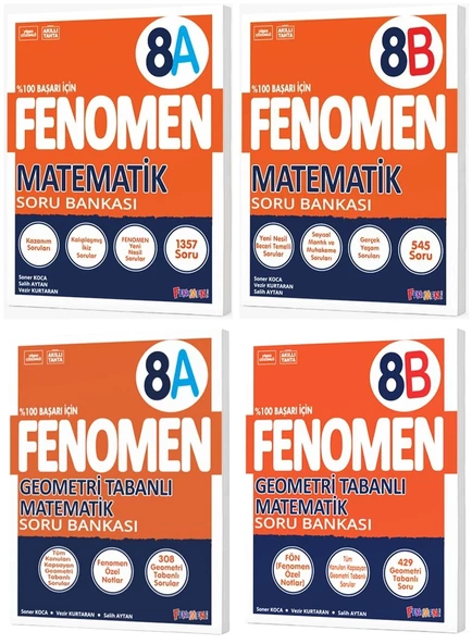 Fenomen Okul 2025 8. Sınıf Matematik + Geometri Tabanlı A + B Serisi Soru Bankası Seti 4 Kitap