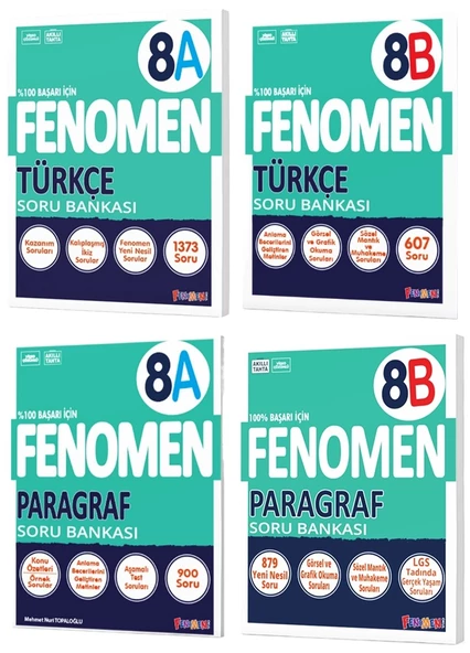 Fenomen Okul 2025 8. Sınıf Türkçe + Paragraf A + B Serisi Soru Bankası Seti 4 Kitap