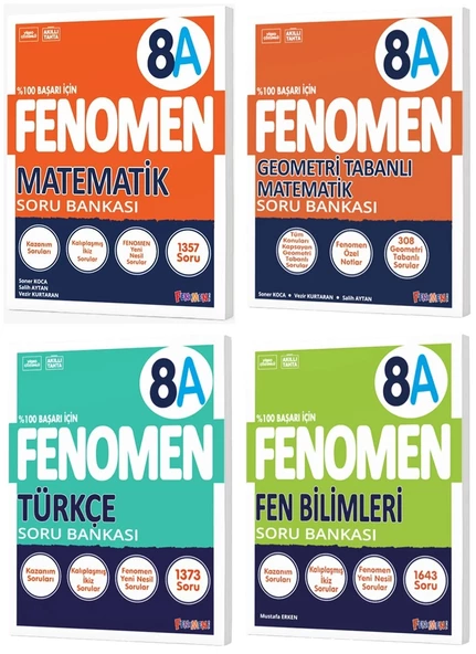 Fenomen Okul 2025 8. Sınıf Matematik + Türkçe + Fen + Geometri A Serisi Soru Bankası Seti 4 Kitap