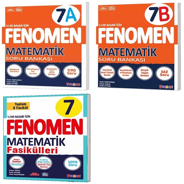 Fenomen Okul 2025 7. Sınıf Matematik A + B Serisi Soru + Fasikül Seti 3 Kitap