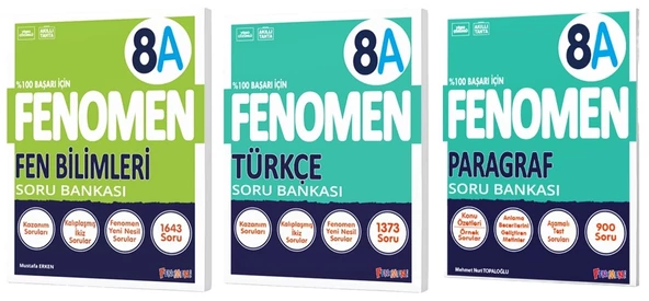 Fenomen Okul 2025 8. Sınıf Fen Bilimleri + Türkçe + Paragraf A Serisi Soru Bankası Seti 3 Kitap