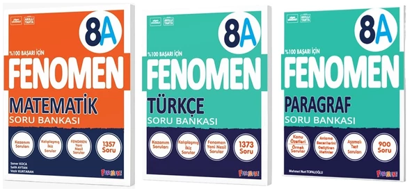 Fenomen Okul 2025 8. Sınıf Matematik + Türkçe + Paragraf A Serisi Soru Bankası Seti 3 Kitap