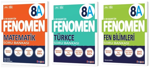 Fenomen Okul 2025 8. Sınıf Matematik + Türkçe + Fen A Serisi Soru Bankası Seti 3 Kitap