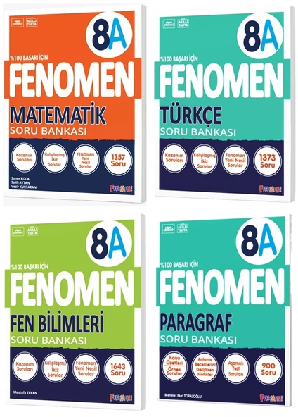 Fenomen Okul 2025 8. Sınıf Matematik + Türkçe + Fen + Paragraf A Serisi Soru Bankası Seti 4 Kitap