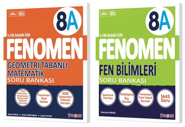 Fenomen Okul 2025 8. Sınıf Fen Bilimleri + Geometri Tabanlı A Serisi Soru Bankası Seti 2 Kitap