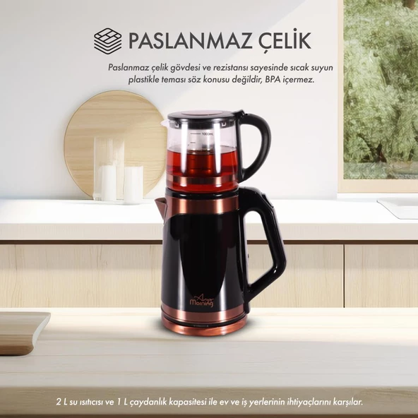 Any Morning DE23203SX Cam Demlikli Çelik Su Isıtıcılı Çay Makinesi - 5