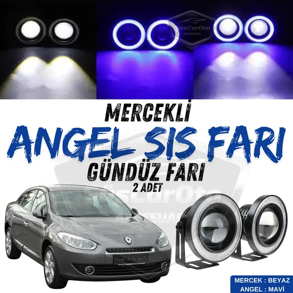 Renault Fluence 2009-2016 Uyumlu Üniversal Mercekli Angel Sis Farı Metal Su Geçirmez 76 mm Mavi Halkalı Gündüz Farı Angel Eyes 2 Adet ürün görseli 1