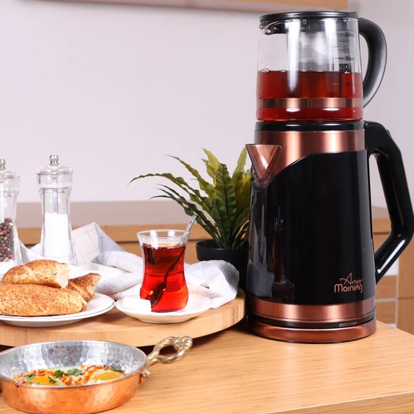 Any Morning DE23203SX Cam Demlikli Çelik Su Isıtıcılı Çay Makinesi - 8