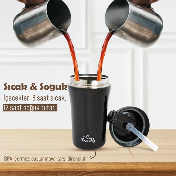 Any Morning SI232021 İki Ağızlı Termos Mug Siyah 400 ml - 9