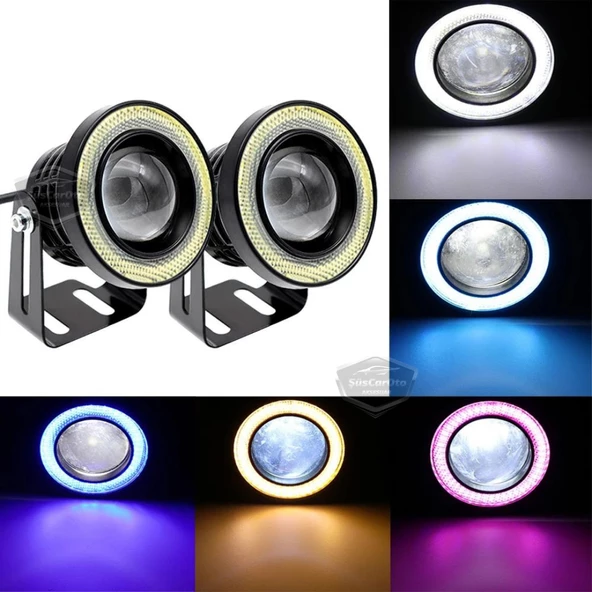 Renault Fluence 2009-2016 Uyumlu Üniversal Mercekli Angel Sis Farı Metal Su Geçirmez 76 mm Turuncu Halkalı Gündüz Farı Angel Eyes 2 Adet - 10
