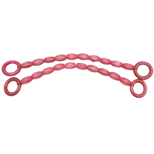 Angel Çanta Aksesuar 20 mm Oval Ahşap Boncuklu 40 cm Pembe Renk Çanta Sapı - 2