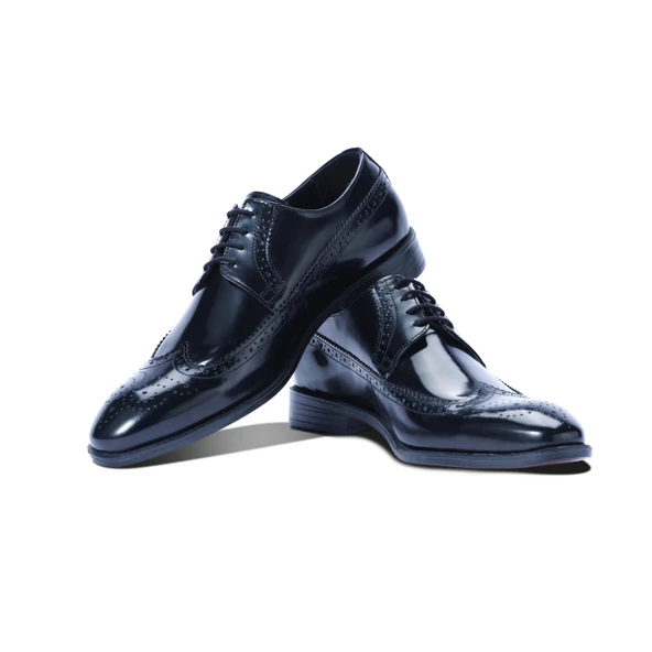 Erkek Hakiki Deri Parlak Siyah Açma Klasik Ayakkabı - 3