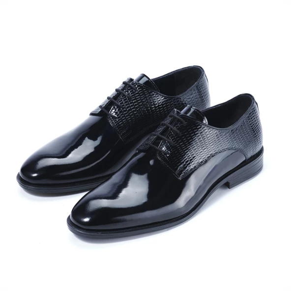 Erkek Hakiki Deri Siyah Rugan Klasik Ayakkabı - 2