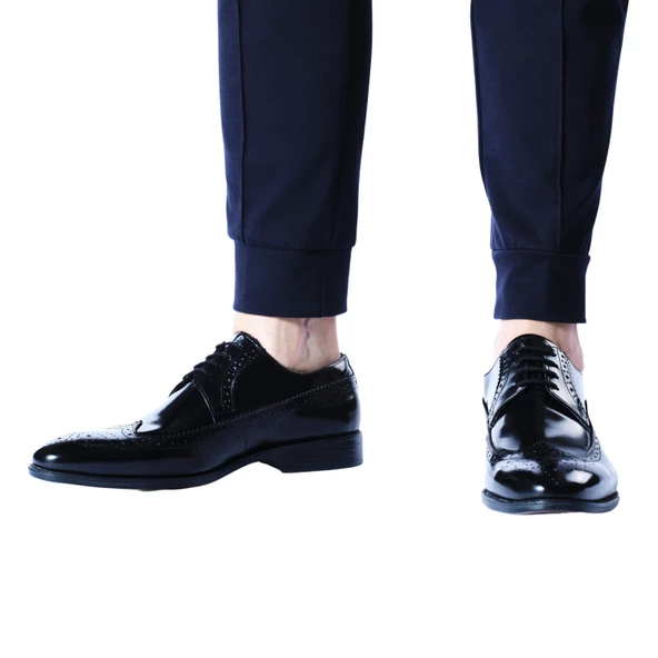 Erkek Hakiki Deri Parlak Siyah Açma Klasik Ayakkabı - 5