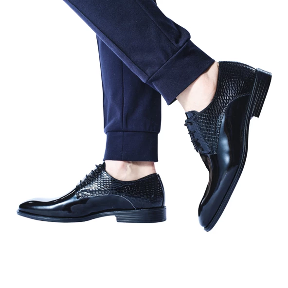 Erkek Hakiki Deri Siyah Rugan Klasik Ayakkabı - 4