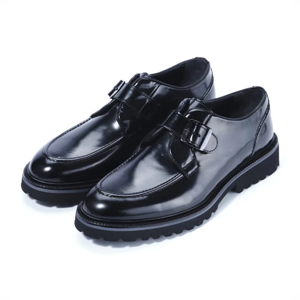 Erkek Hakiki Deri Siyah Parlak Açma Günlük Ayakkabı - 2