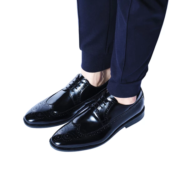 Erkek Hakiki Deri Parlak Siyah Açma Klasik Ayakkabı - 6
