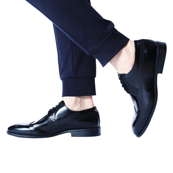 Erkek Hakiki Deri Parlak Siyah Açma Klasik Ayakkabı - 4