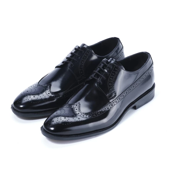 Erkek Hakiki Deri Parlak Siyah Açma Klasik Ayakkabı - 2