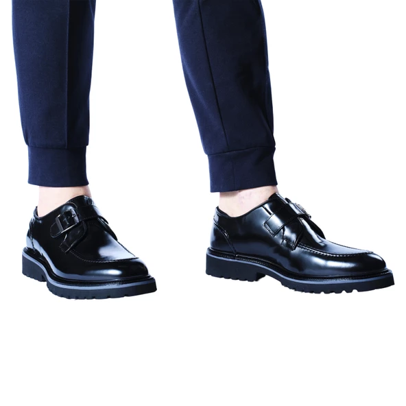 Erkek Hakiki Deri Siyah Parlak Açma Günlük Ayakkabı - 6