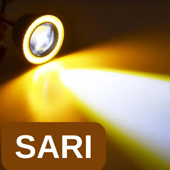 Ford Transit Connect 2002-2013 Uyumlu Üniversal Mercekli Angel Sis Farı Metal Su Geçirmez 76 mm Sarı Halkalı Gündüz Farı Angel Eyes 2 Adet - 10