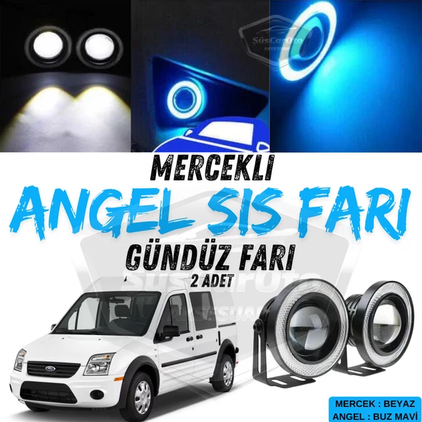 Ford Transit Connect 2002-2013 Uyumlu Üniversal Mercekli Angel Sis Farı Metal Su Geçirmez 76 mm Buz Mavi Halkalı Gündüz Farı Angel Eyes 2 Adet