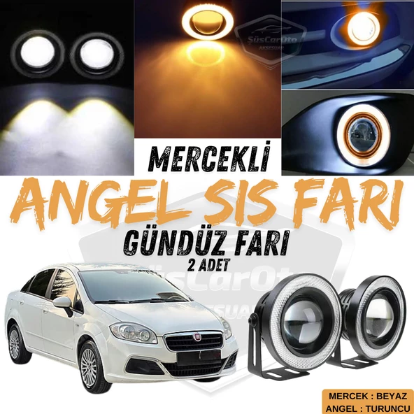 Fiat Linea 2007-2018 Uyumlu Üniversal Mercekli Angel Sis Farı Metal Su Geçirmez 76 mm Turuncu Halkalı Gündüz Farı Angel Eyes 2 Adet