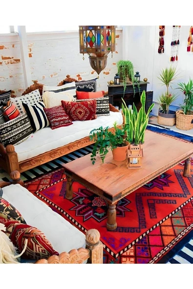 Art Deco Eskitme El Dokuması Vintage Halı Kilim Kırlent Minder Kılıfı 30x30cm - 8