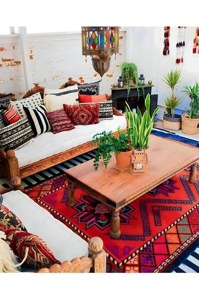 -Açılış Özel Fiyat Art Deco Bohem Halı El Dokuması Vintage Kırlent Minder 30x50cm [62] - Resim 8