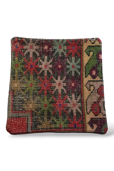 - Art Deco Bohem Halı El Dokuması Vintage Kırlent Minder 40x40cm (0197) - Resim 2