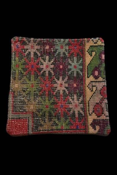 - Art Deco Bohem Halı El Dokuması Vintage Kırlent Minder 40x40cm (0197) ürün görseli