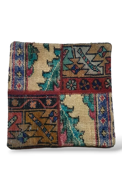 - Art Deco Bohem Halı El Dokuması Vintage Kırlent Minder 40x40cm [0139] - Resim 3