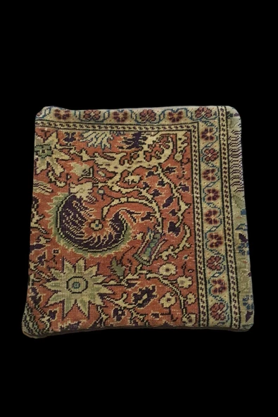 Şok Fiyat ! Açılışa Özel %50 Off ! Art Deco El Dokuması Halı Vintage Kırlent Minder 40x40cm (0159)