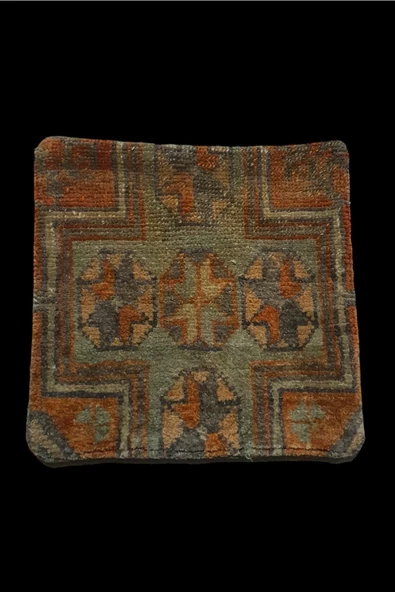Şok Fiyat ! Açılışa Özel %50 Off ! Art Deco El Dokuması Halı Vintage Kırlent Minder 40x40cm (0170)