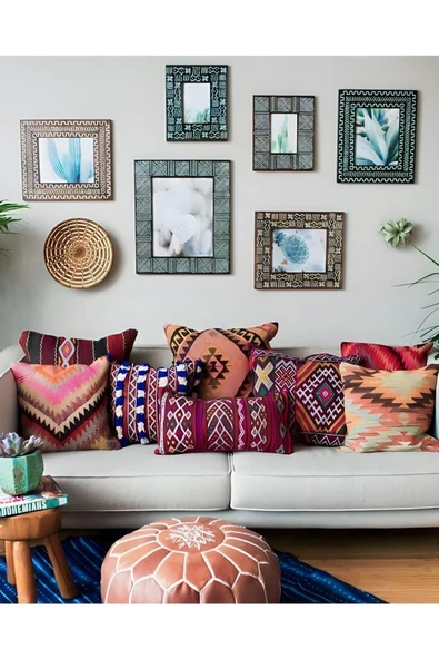 - Art Deco Bohem Halı El Dokuması Vintage Kırlent Minder 40x40cm (0197) - Resim 8