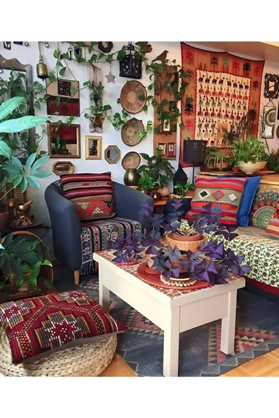 Şok Fiyat ! Açılışa Özel %50 Off ! Art Deco El Dokuması Halı Vintage Kırlent Minder 40x40cm (0101) - Resim 7