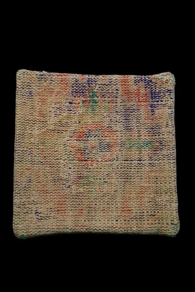 Şok Fiyat ! Açılışa Özel %50 Off ! Art Deco El Dokuması Halı Vintage Kırlent Minder 40x40cm (0146)