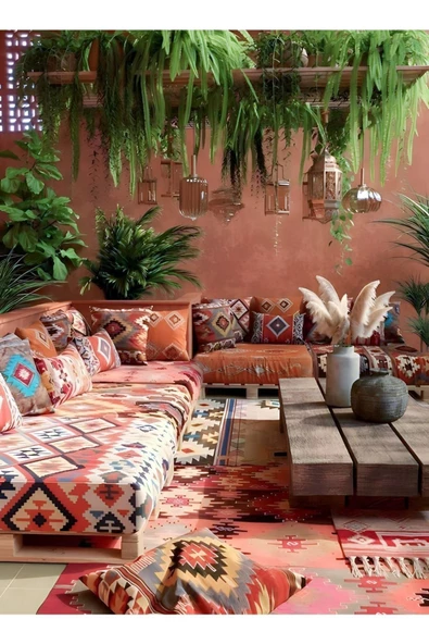 Şok Fiyat ! Açılışa Özel %50 Off ! Art Deco El Dokuması Halı Vintage Kırlent Minder 40x40cm (0141) - Resim 8