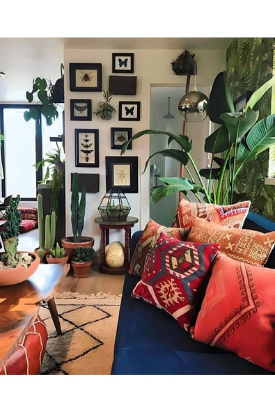 - Art Deco Bohem Halı El Dokuması Vintage Kırlent Minder 40x40cm (0163) - Resim 6