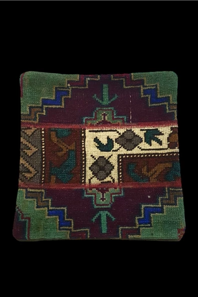 Şok Fiyat ! Açılışa Özel %50 Off ! Art Deco El Dokuması Halı Vintage Kırlent Minder 40x40cm (0135)