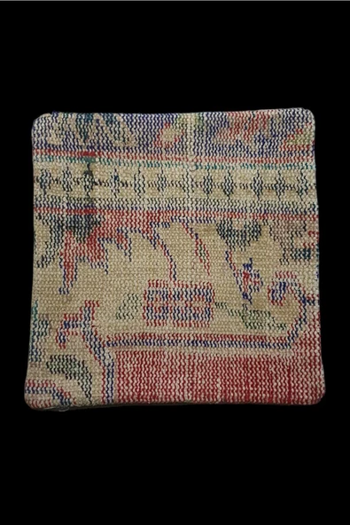 - Art Deco Bohem Halı El Dokuması Vintage Kırlent Minder 40x40cm (0137)