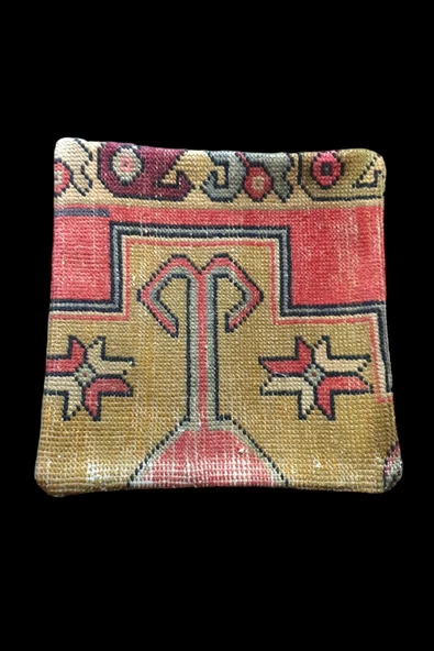 - Art Deco Bohem Halı El Dokuması Vintage Kırlent Minder 40x40cm [0124]
