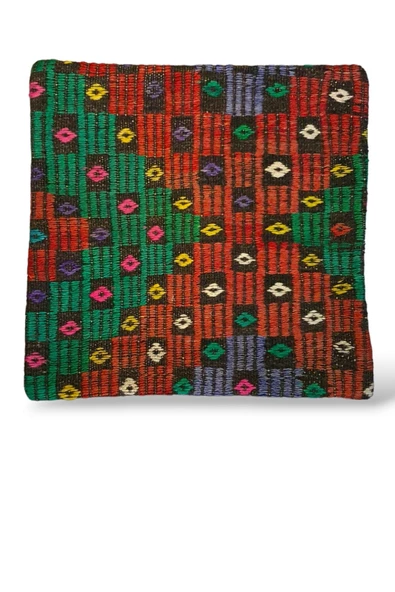 -Açılış Özel Fiyat Art Deco Bohem Halı El Dokuması Vintage Kırlent Minder 50x50cm [03]