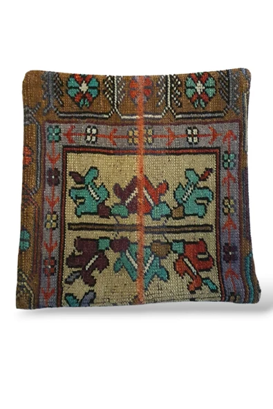 - Açılış Özel Fiyat Art Deco Bohem Halı El Dokuması Vintage Kırlent Minder 40x40cm 348