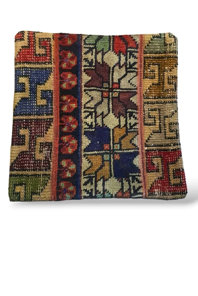 - Açılış Özel Fiyat Art Deco Bohem Halı El Dokuması Vintage Kırlent Minder 40x40cm 430