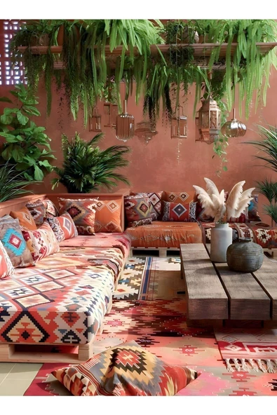 Açılış Özel Fiyat Art Deco Bohem Halı El Dokuması Vintage Kırlent Minder 40x40cm 289 - 8